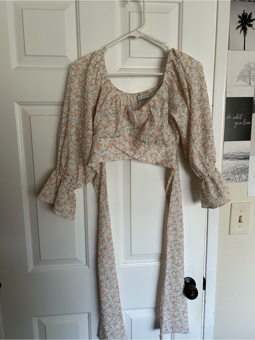 Floral Wrap Tie Peasant Blouse in Cream and Orange